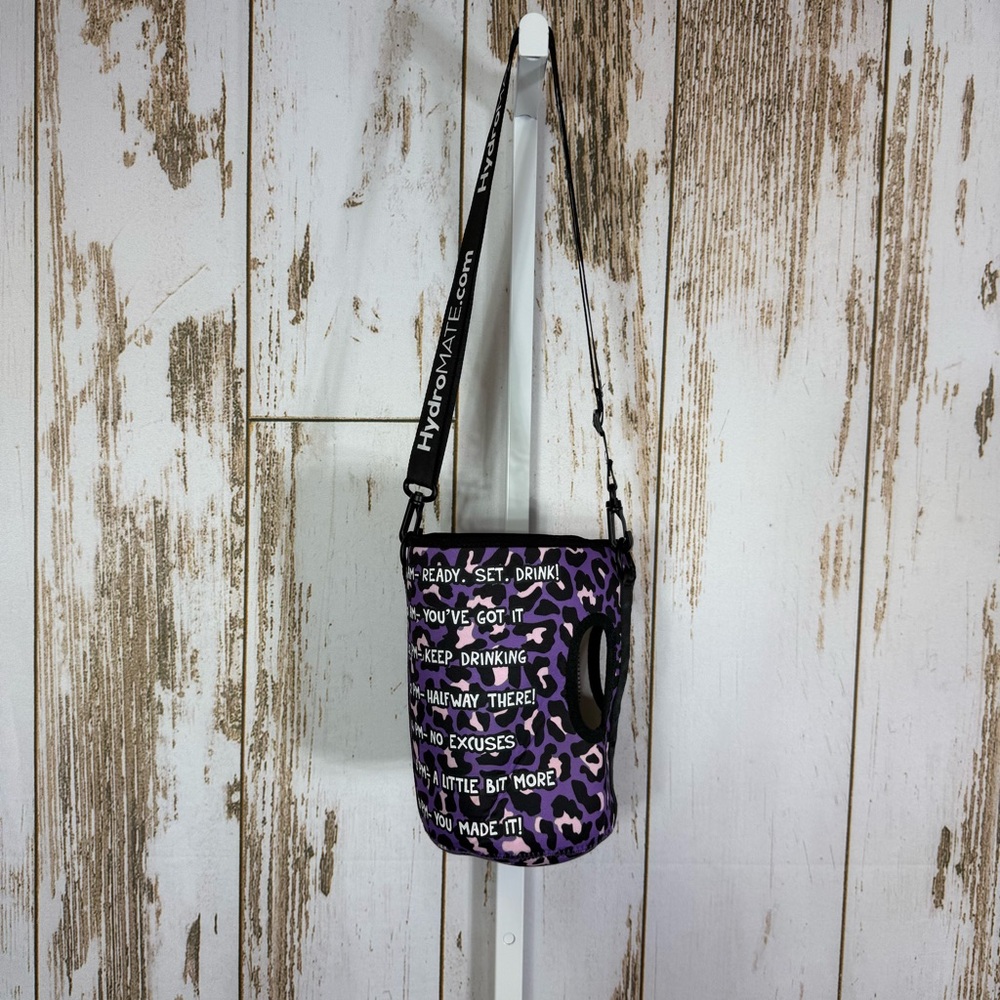HydroMATE Purple Leopard Print Crossbody Gallon Water Jug Koozie with Strap